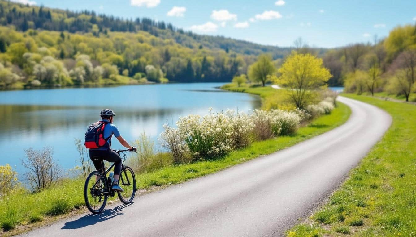 explorez une boucle vélo de 65 km autour du lac de madine, idéale pour les amateurs de voies partagées et routes secondaires, offrant un parcours accessible et panoramique en pleine nature.